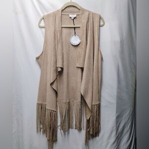 LFD  Beige Fringe Open-Front Sleeveless Vest